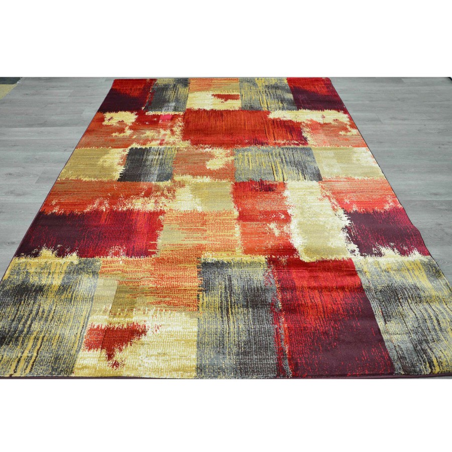 Rugs & Curtains * | (B148) Beige & Red Modern Blocks Design, 7 10 Discount