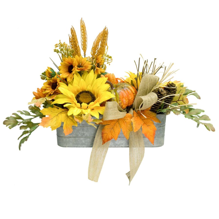 Home Accessories * | Sunflower, Pumpkin & Mum Arrangement In Rectangular Pot Outlet Sale