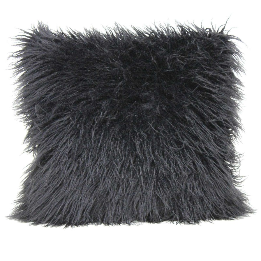 Home Accessories * | Mongolian Black Faux Fur Throw Pillow, 18 Reduction In Price