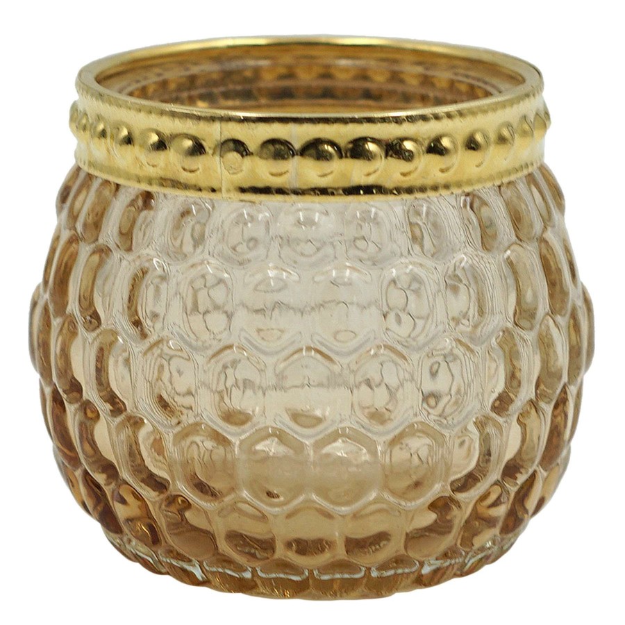 Home Accents * | Amber Glass Votive Candle Holder, 2 Reliable Quality