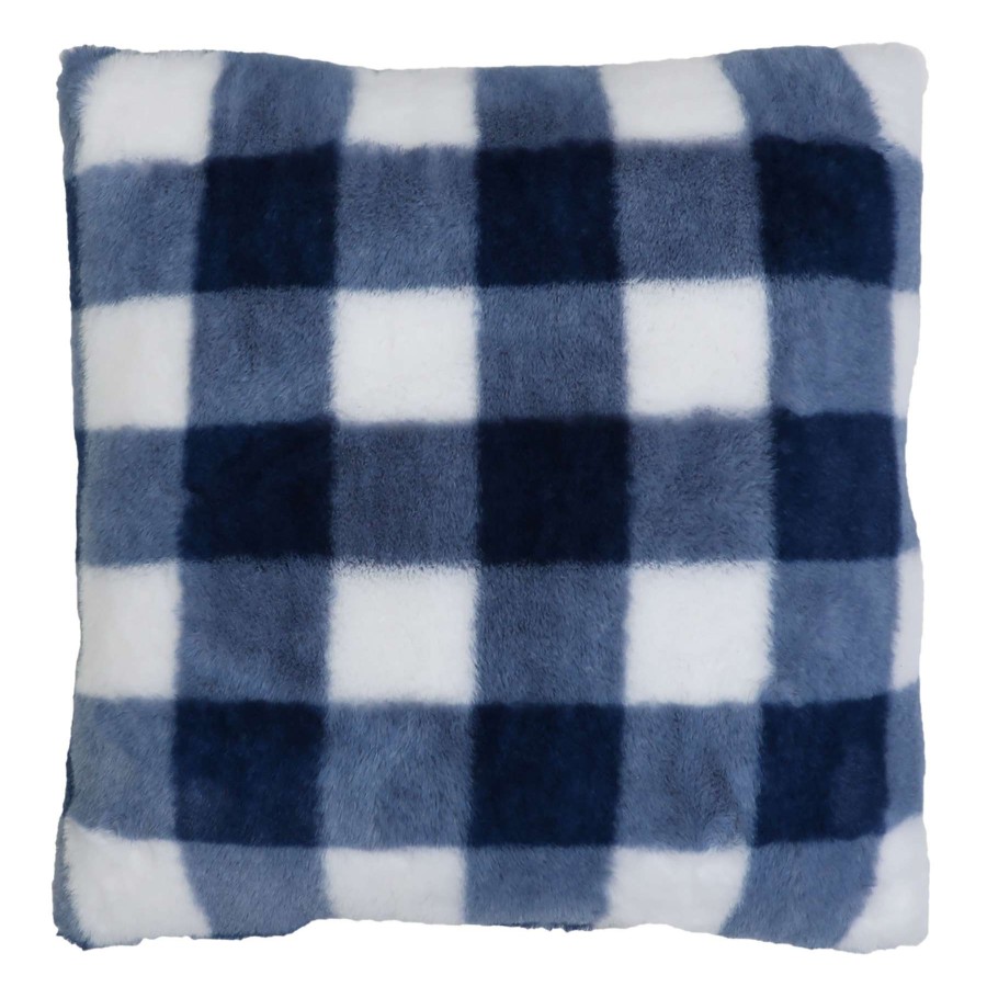 Home Accessories * | Blue Check Oberon Faux Fur Throw Pillow, 18 Discounts