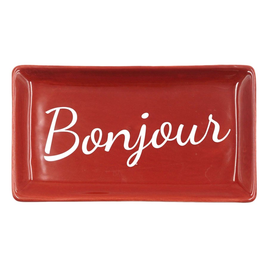 Home Accents * | Bonjour Red & White Ceramic Tray, 6 4 At Reduced Price