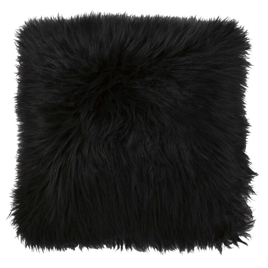 Home Accessories * | Angora Black Faux Fur Throw Pillow, 18 Exactly Discount