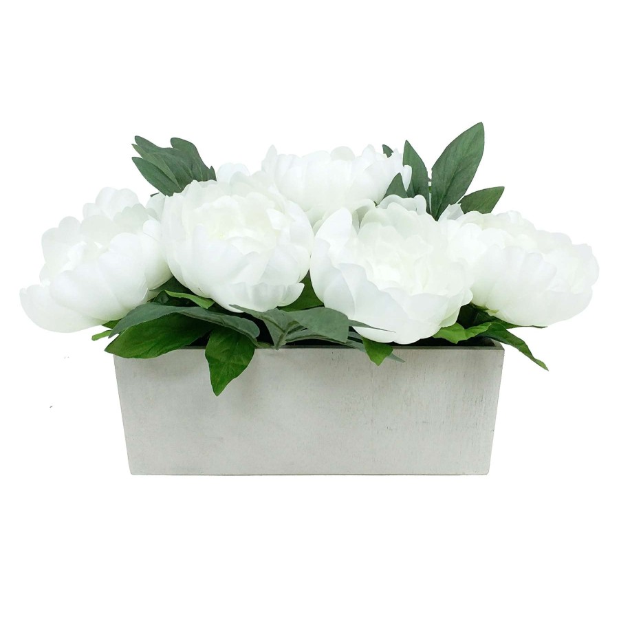 Home Accessories * | White Peony Flowers With Wooden Planter, 9 Fantastic Model