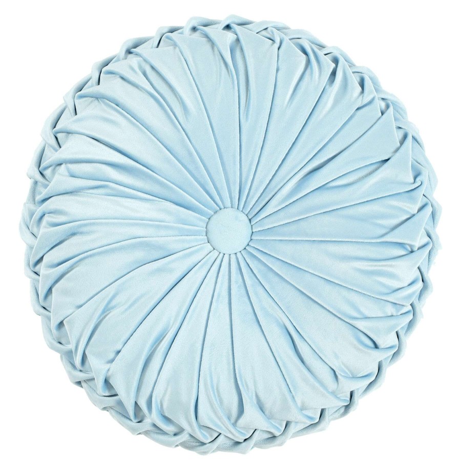 Home Accessories * | Holan Light Blue Pleated Velvet Round Throw Pillow, 16 At Discount Prices