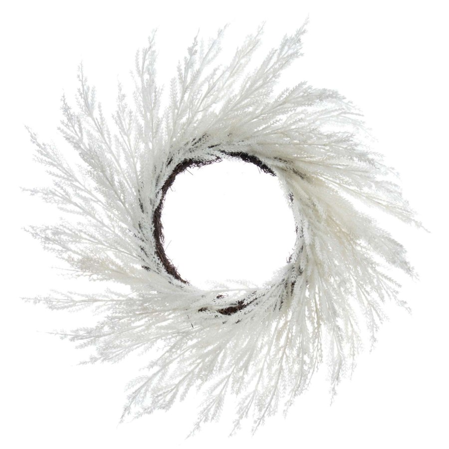 Home Accessories * | White Glittered Pampas Grass Wreath, 24 Discounts