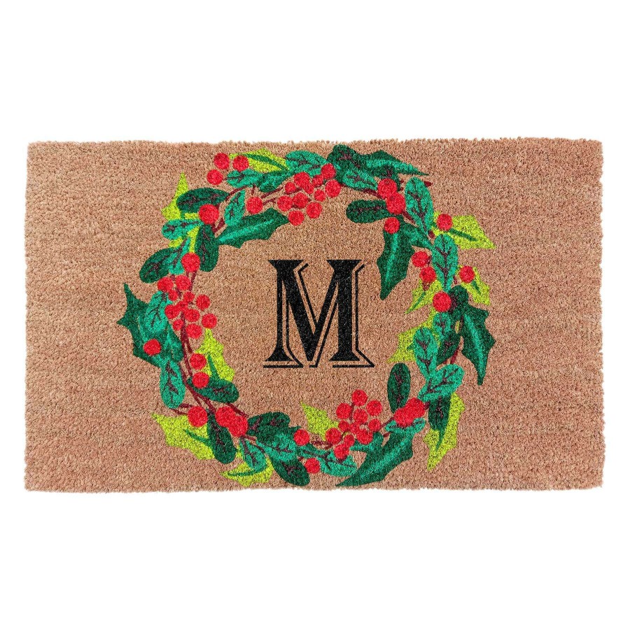 Rugs & Curtains * | Monogram M Wreath Coir Mat, 18 30 Quality Guarantee