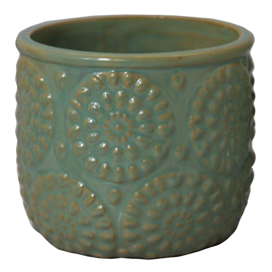 Home Accessories * | Green Ceramic Citronella Candle With Flower Design Lower Prices