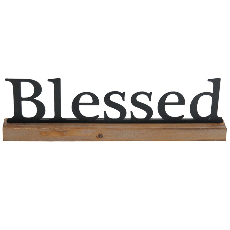 Home Accents * | Blessed Metal Cutout Sign On Wood Base, 12 4 At Discount Prices