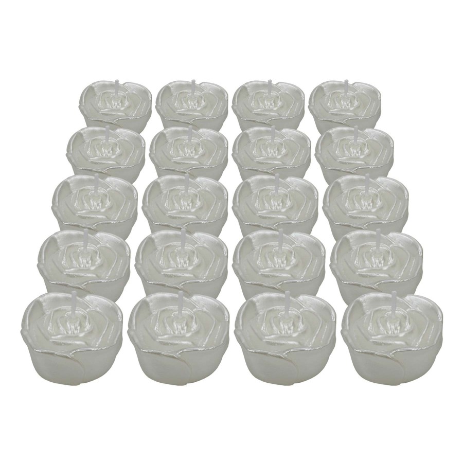 Home Accessories * | 20-Pack Pearlized Unscented Rose Floating Candles Exceptional Design