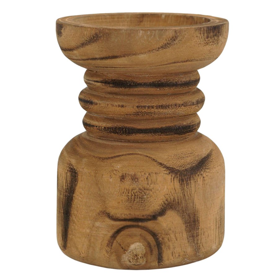 Home Accents * | Natural Wood Pillar Candle Holder, 6 Hot Sale