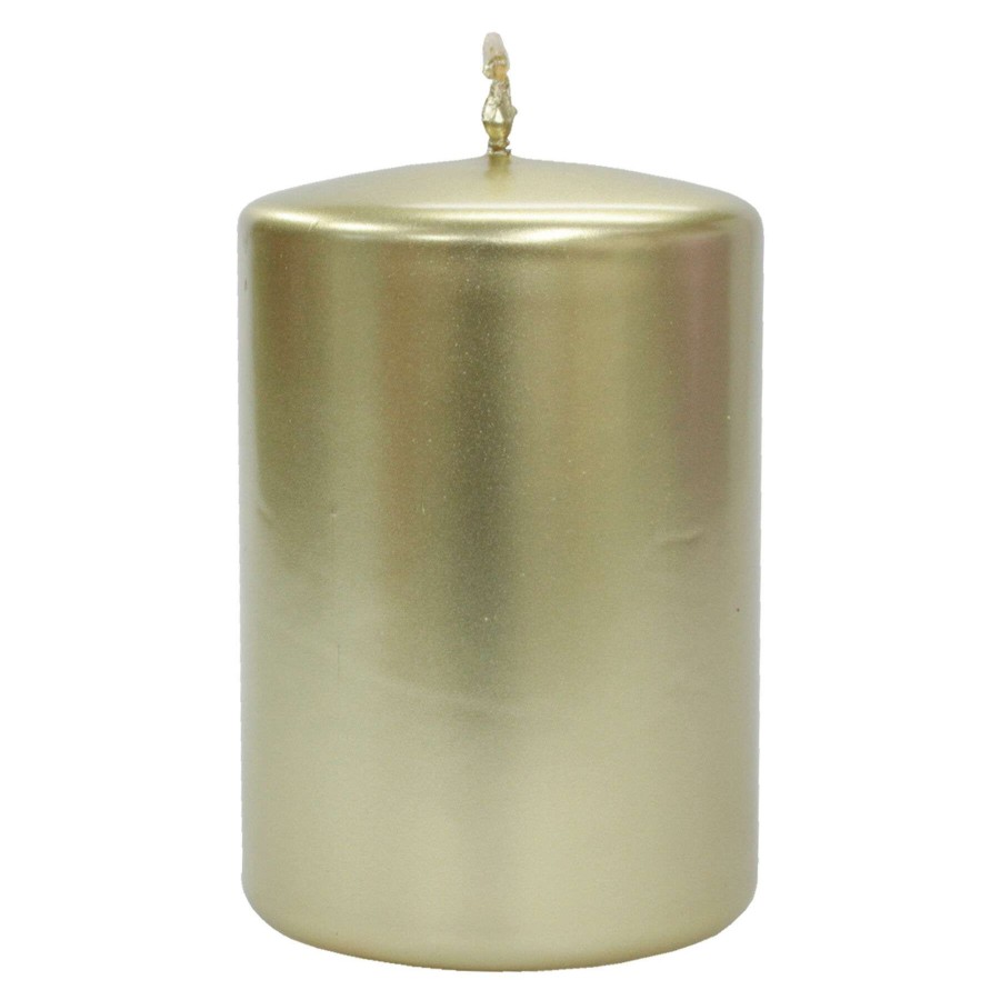 Home Accessories * | Metallic Gold Unscented Pillar Candle, 4 At Discount Prices