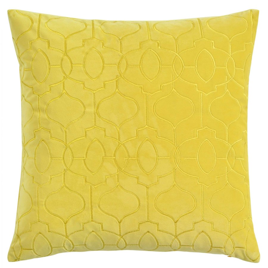 Home Accessories * | Yellow Geo Embossed Velvet Throw Pillow, 18 Premium Product