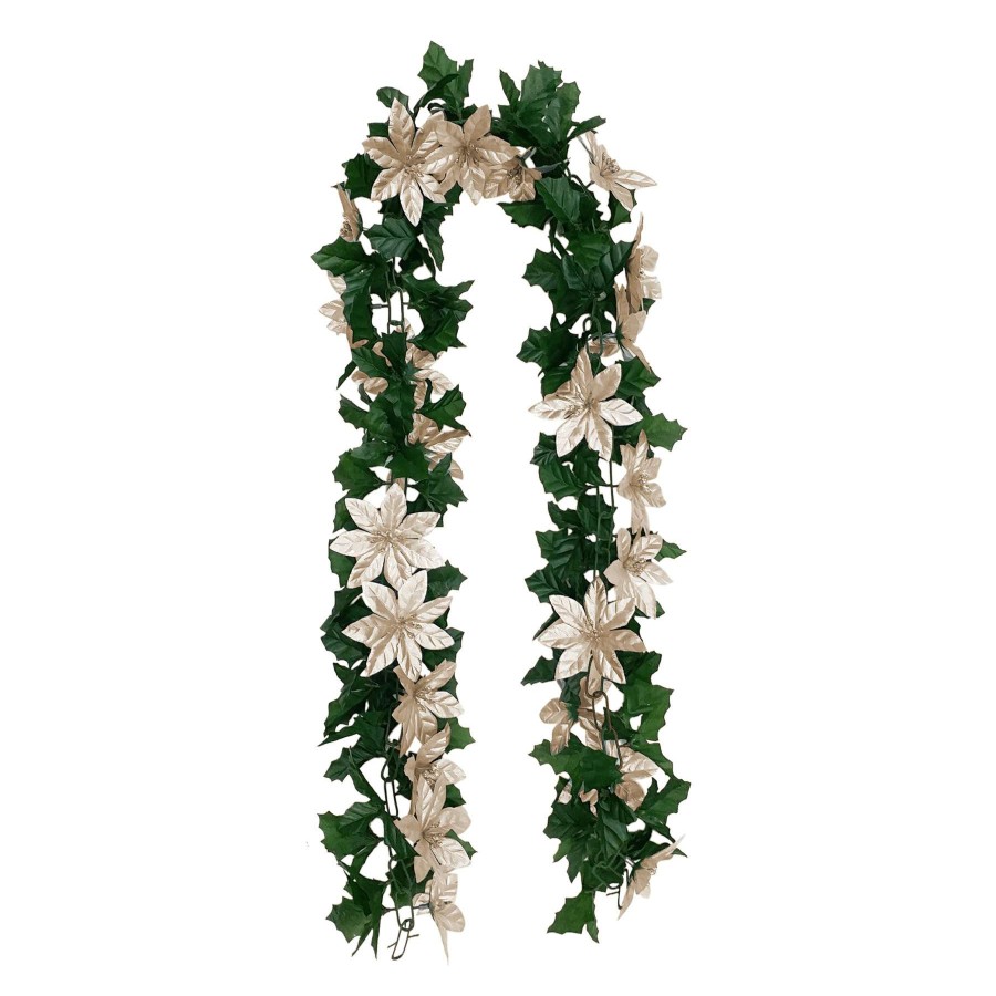 Home Accessories * | Champagne Poinsettia Holly Garland, 6 Premium Product