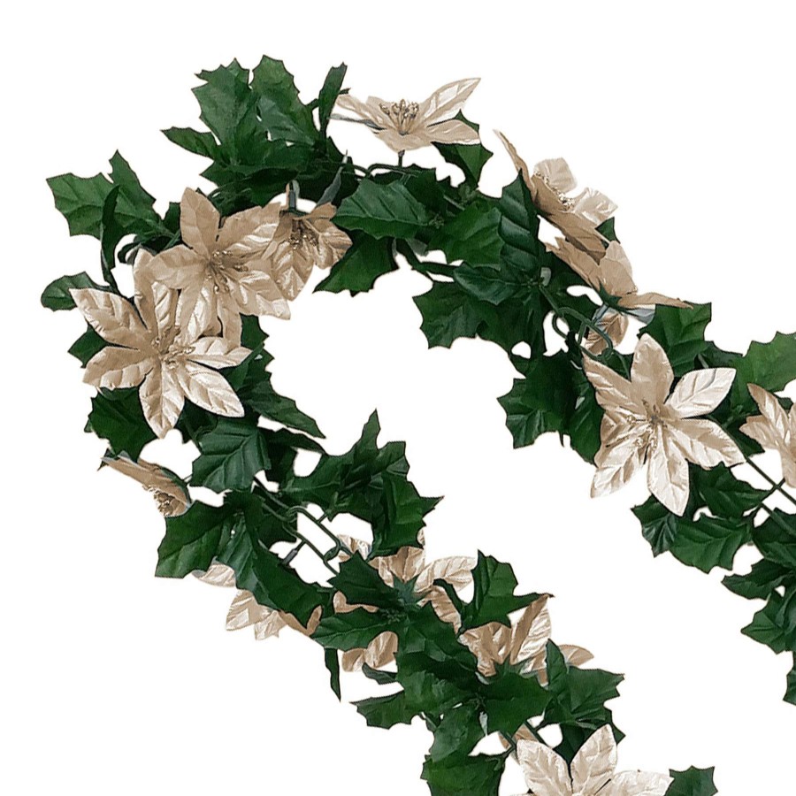 Home Accessories * | Champagne Poinsettia Holly Garland, 6 Premium Product