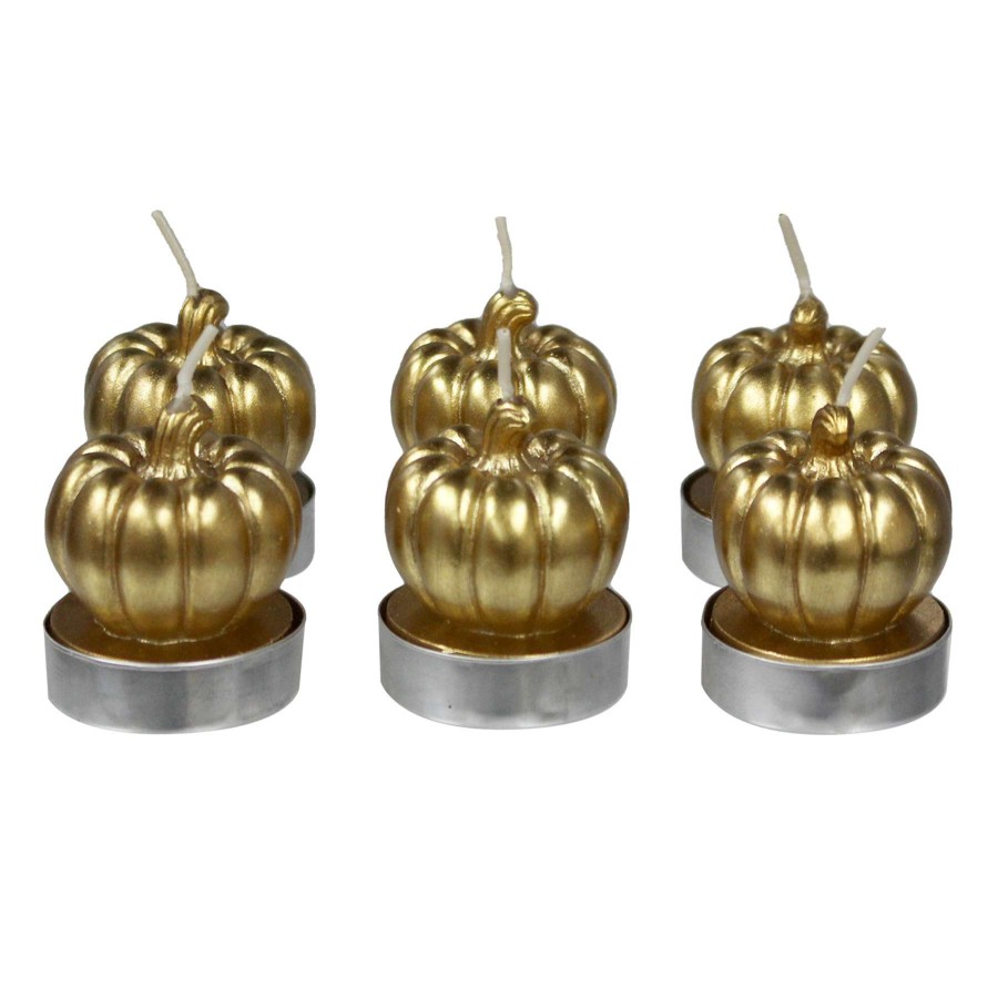 Home Accessories * | Grace Mitchell 6-Pack Gold Pumpkin Tealight Candles Discount Store