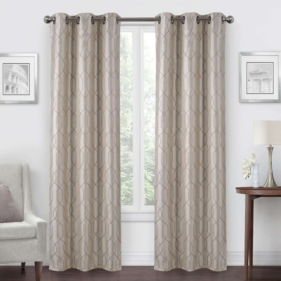 Rugs & Curtains * | Ivory Linen Faux Silk Embroidered Blackout Grommet Curtain Panel, 84 Shop