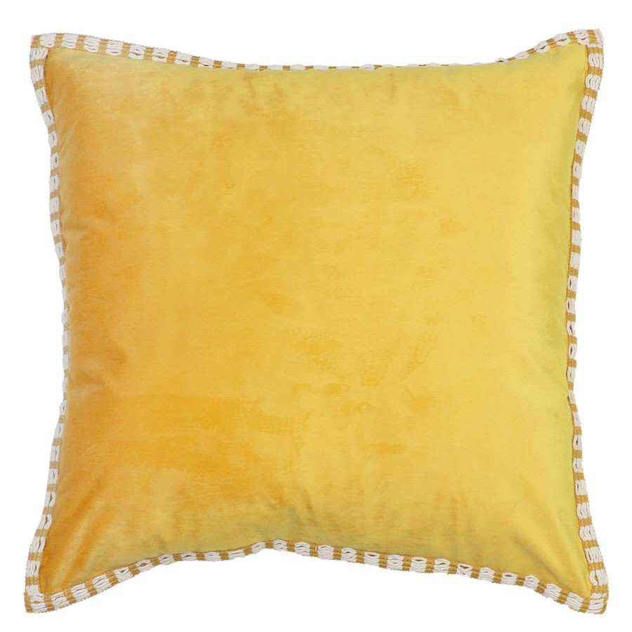 Home Accessories * | Dunham Yellow Rope Trim Velvet Pillow 22In. At Low Price