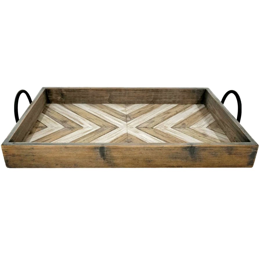 Home Accents * | Brown Faux Wood Tray With Iron Handles, 25 15 Delicate Design