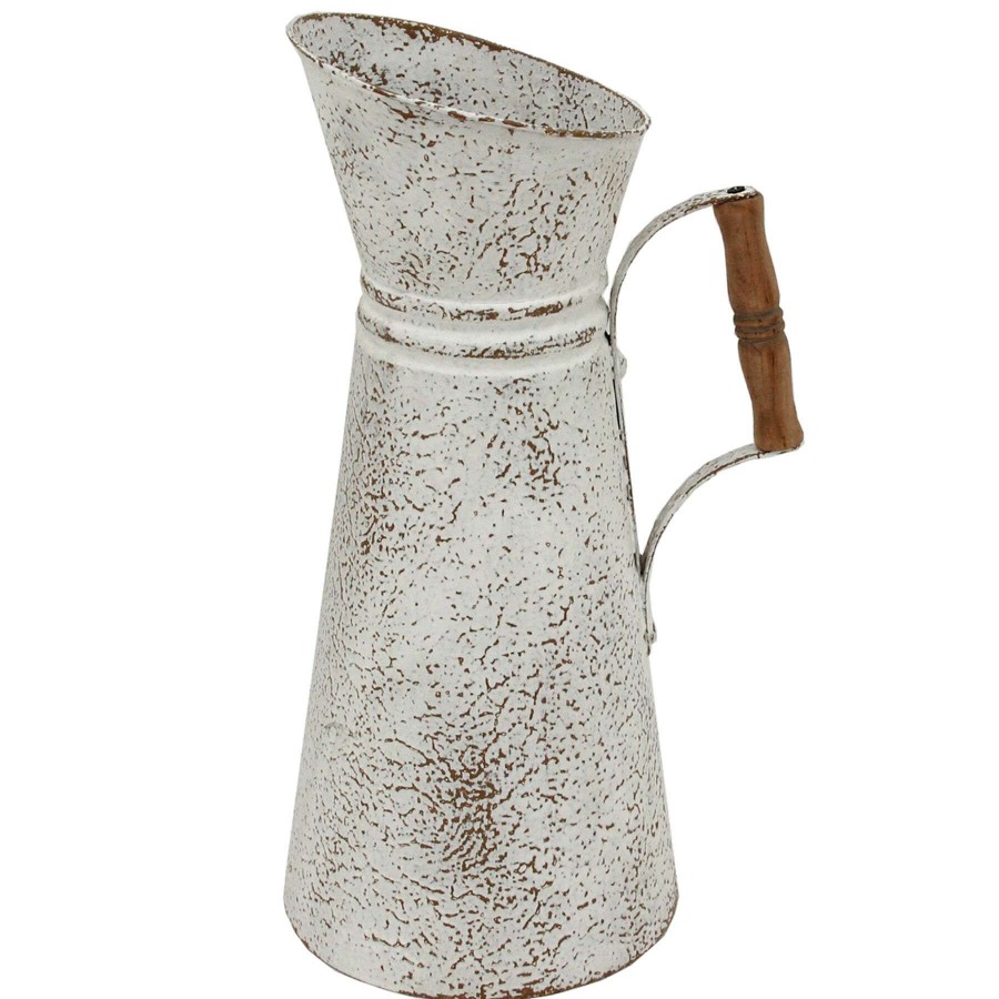 Home Accents * | White Metal Distressed Pitcher, 15.5 Exceptional Design