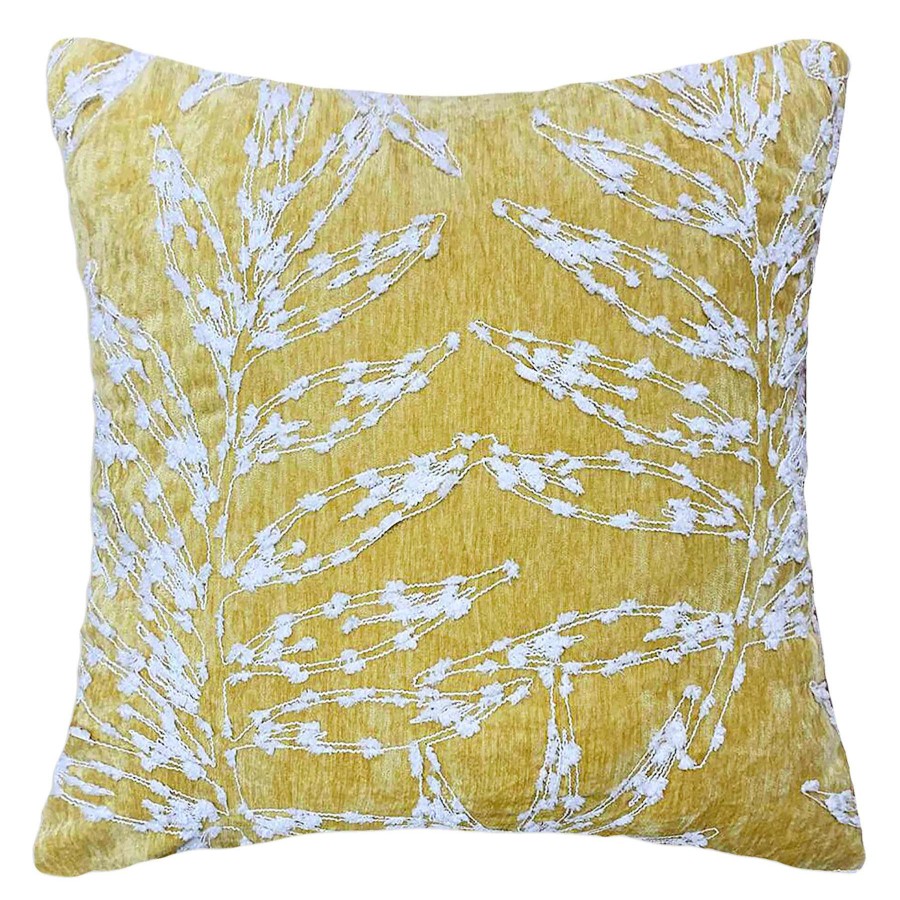 Home Accessories * | Yellow Firefly Floral Embroidered Throw Pillow, 18 Latest Fashion