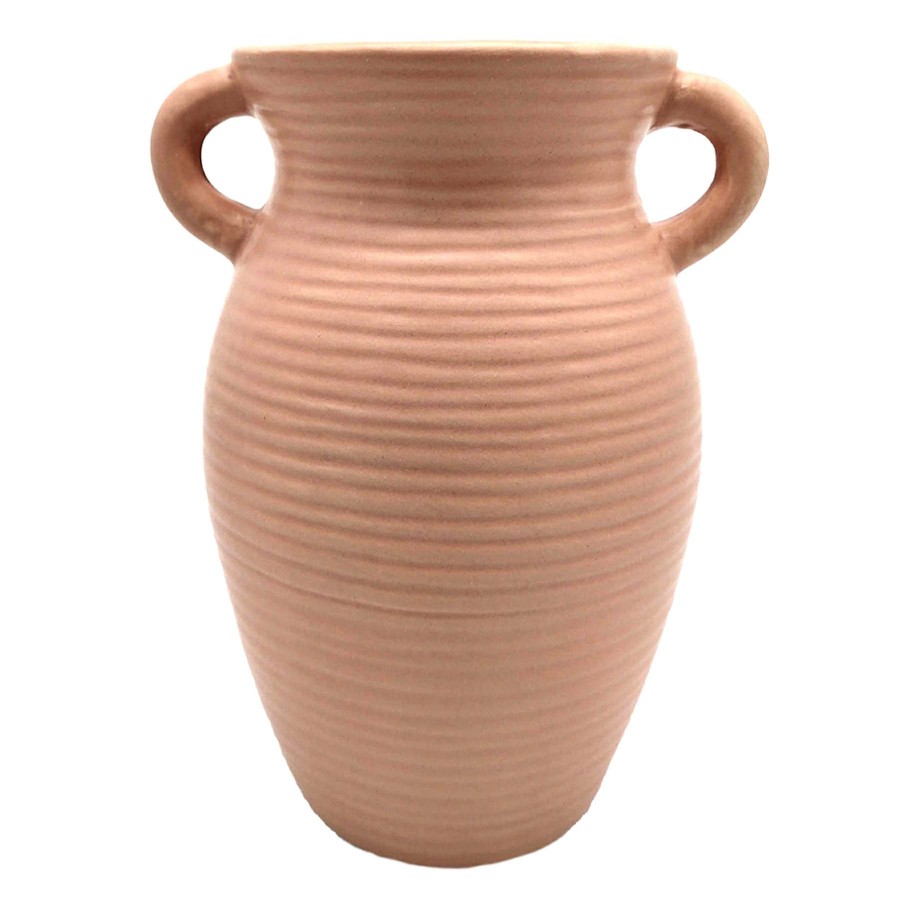 Home Accents * | Ribbed Natural Ceramic Vase With Handles, 8 Discount