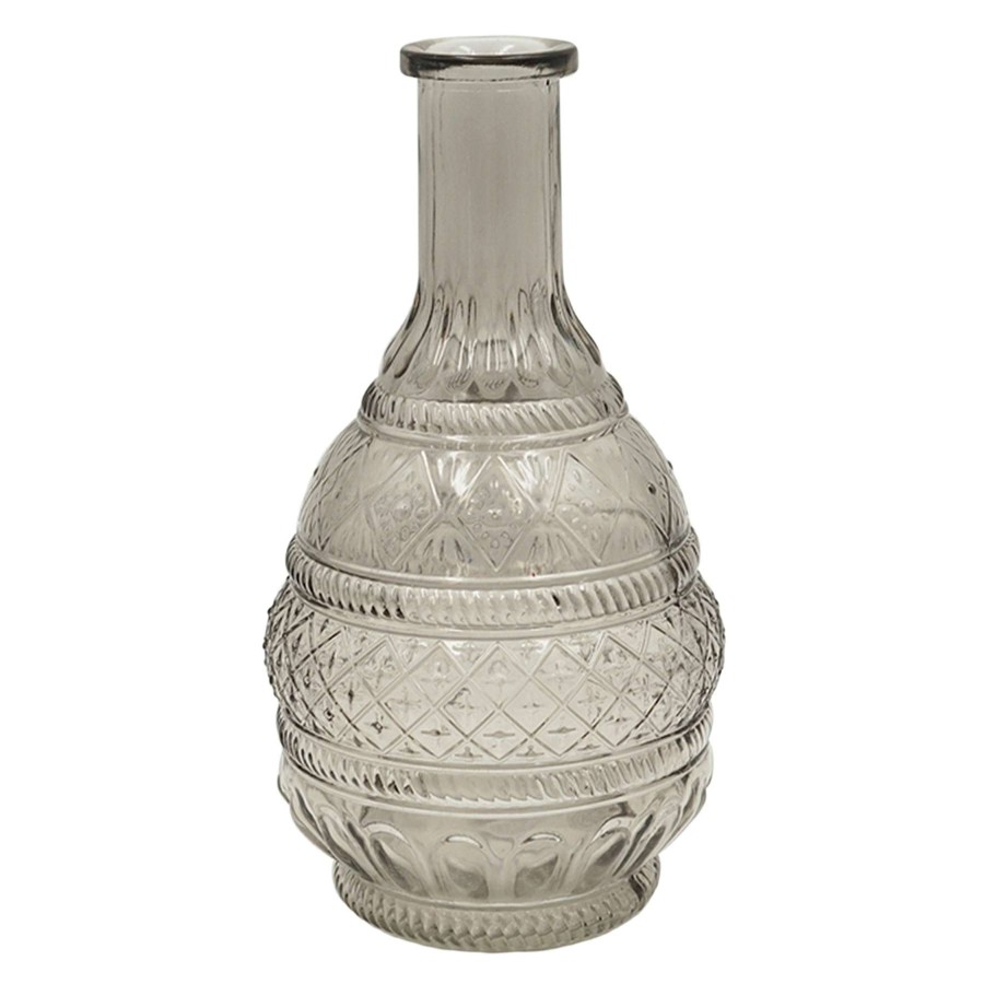 Home Accents * | Grey Embossed Bud Glass Vase, 9 Lower Prices