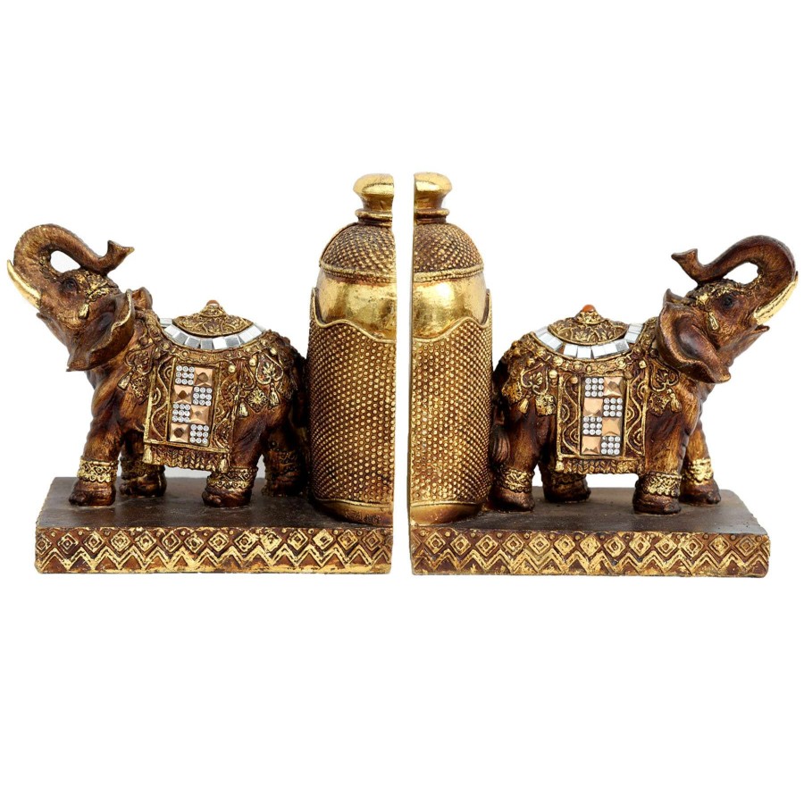 Home Accents * | 6In. Gold Resin Elephant Bookend Hot Sale