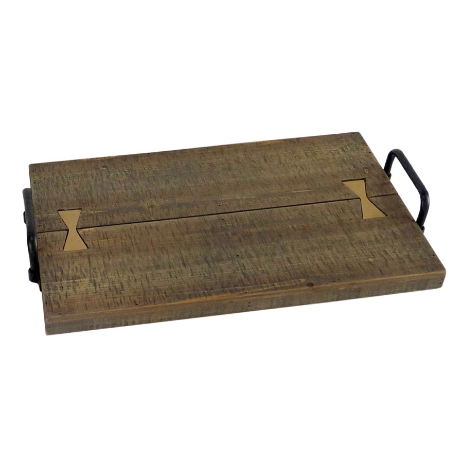 Home Accents * | Decorative Wood Tray With Metal Handles, 19 12 Fantastic Model