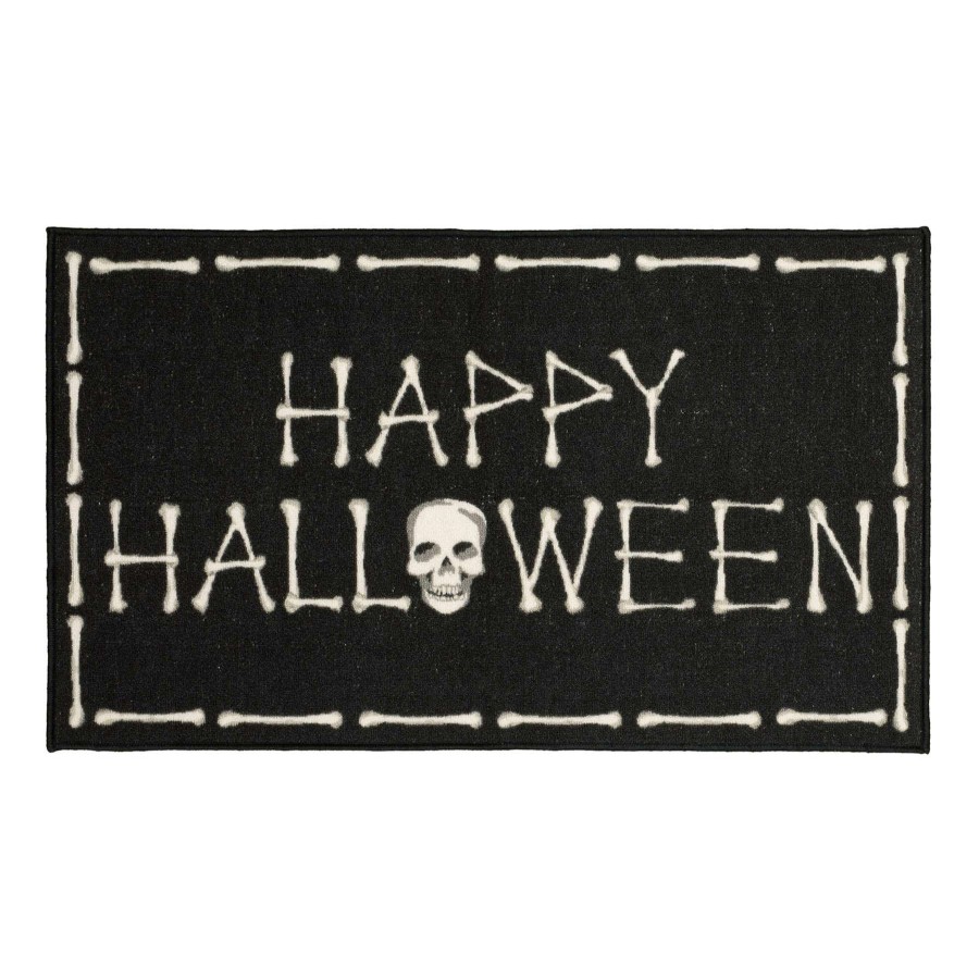 Rugs & Curtains * | Happy Halloween Skull & Bones Black Scatter Rug, 17 27 Exceptional Design