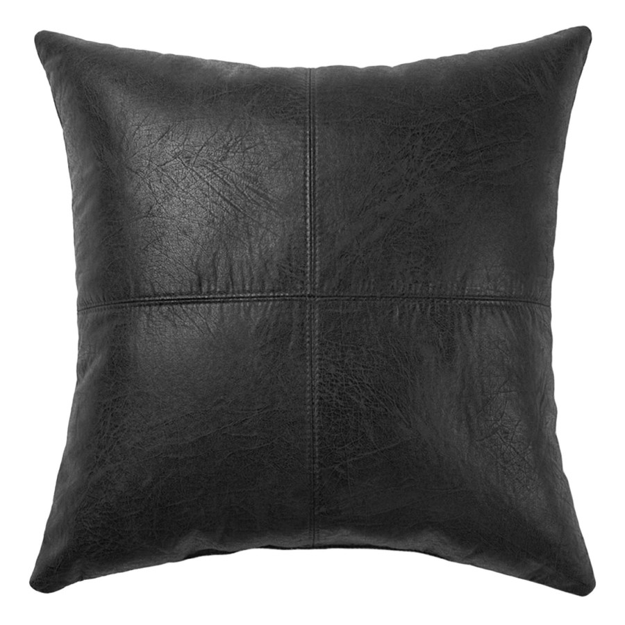 Home Accessories * | Nobuck Black Faux Leather Throw Pillow, 24 Reduction In Price