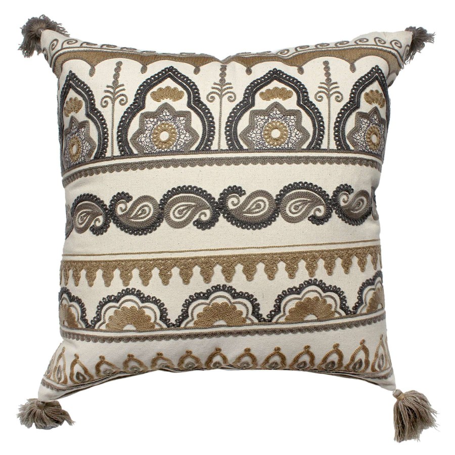 Home Accessories * | Embroidered Throw Pillow With Tassels, 18 At Reduced Price