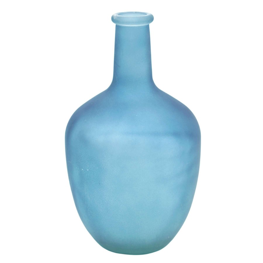 Home Accents * | Ty Pennington Frosted Blue Glass Bottle Vase, 12 At Reduced Price