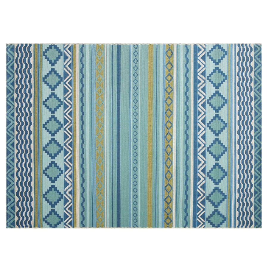 Rugs & Curtains * | (E330) Mikayla Blue Multi-Colored Striped Indoor & Outdoor Area Rug, 5 8 At Reduced Price