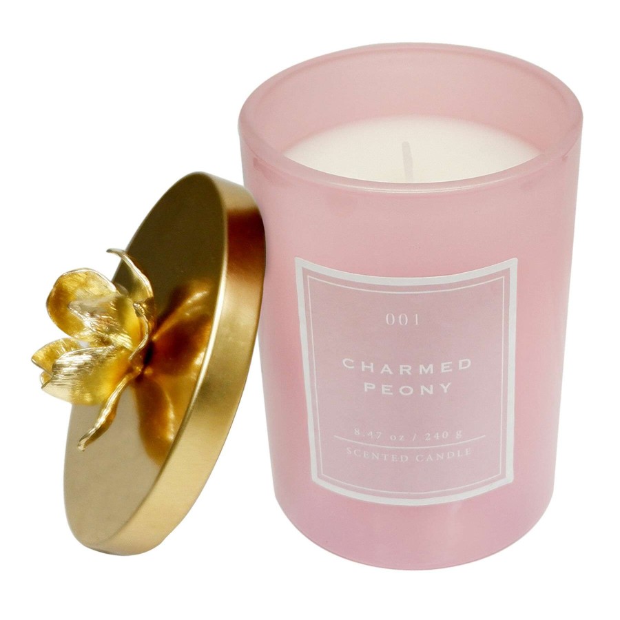 Home Accessories * | Charmed Peony Scented Flower Lid Jar Candle, 8.47Oz Exceptional Design