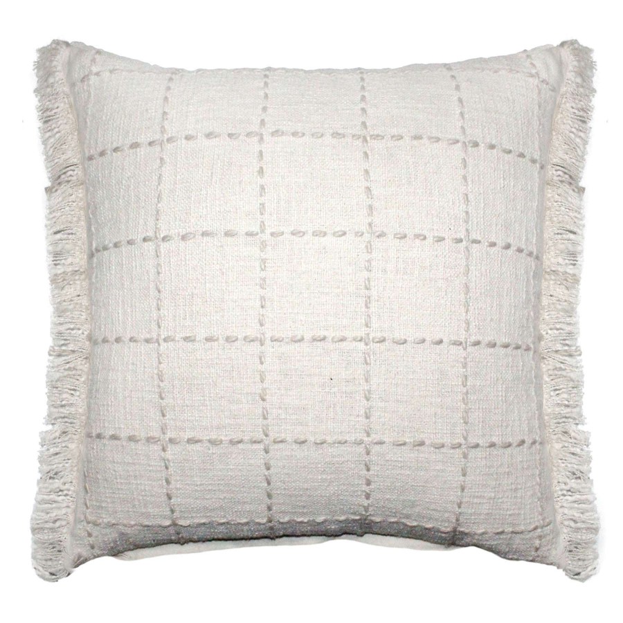 Home Accessories * | Honeybloom Tan Plaid Fringe Throw Pillow, 20 At Reduced Price