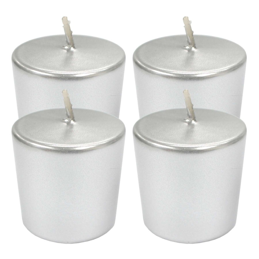 Home Accessories * | 4-Pack Silver Unscented Votive Candles Fire Sale