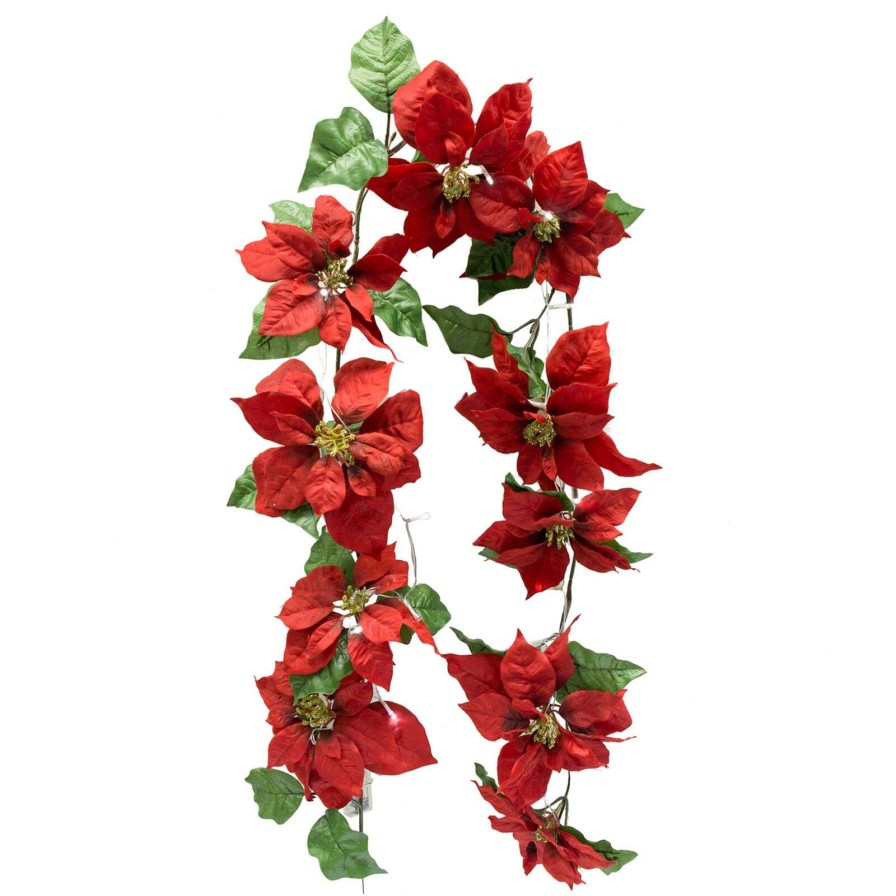 Home Accessories * | Led Red Poinsettia Garland, 6 Discount