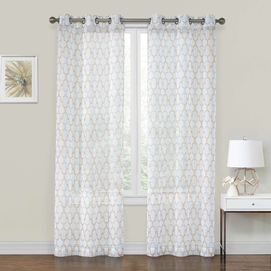 Rugs & Curtains * | Charlton Linen Printed Sheer Grommet Curtain Panel, 63 At Reduced Price