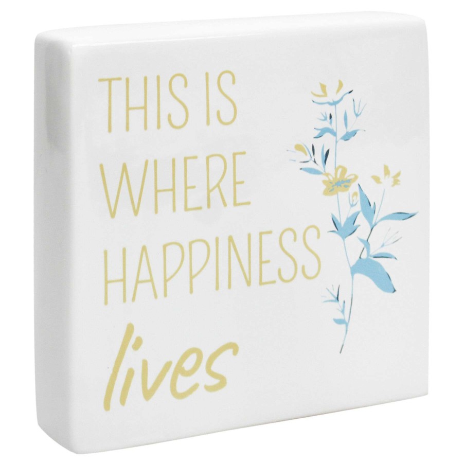 Home Accents * | This Is Where Happiness Lives Ceramic Block Sign, 6 Outlet Sale