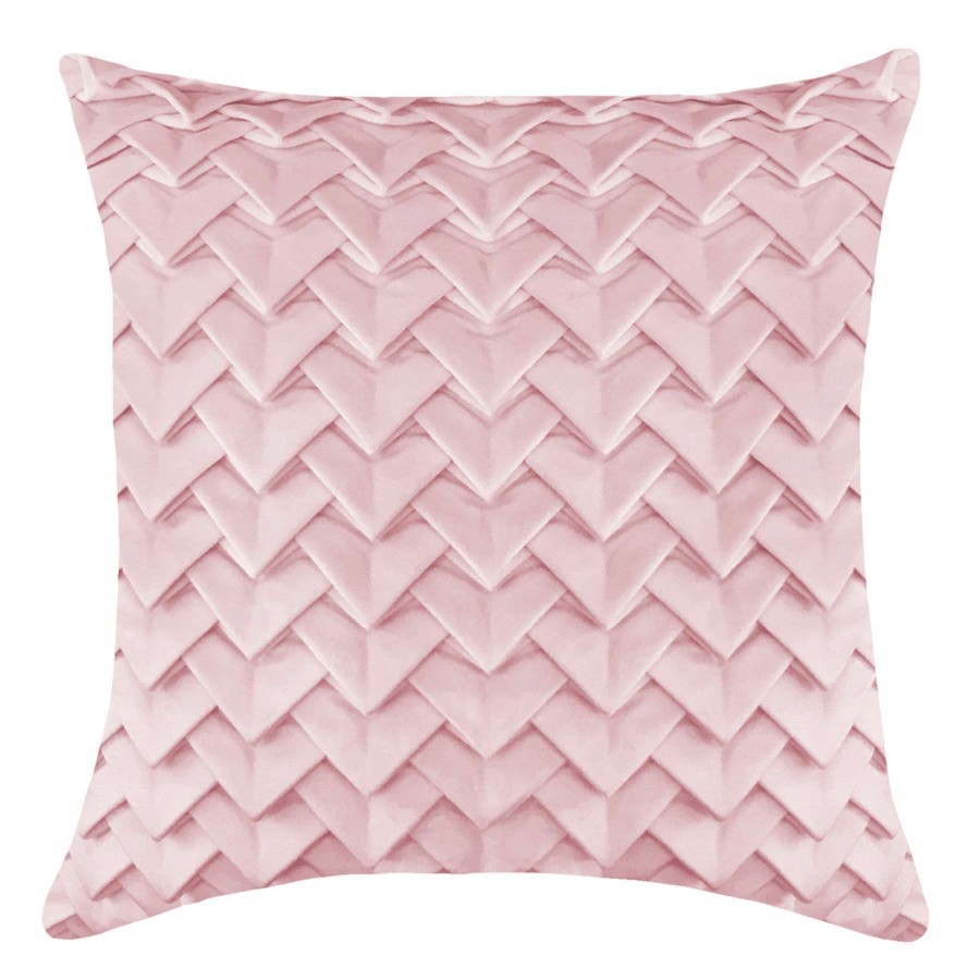 Home Accessories * | Blush Pink Triangles Pleated Velvet Throw Pillow, 18 Reduction In Price