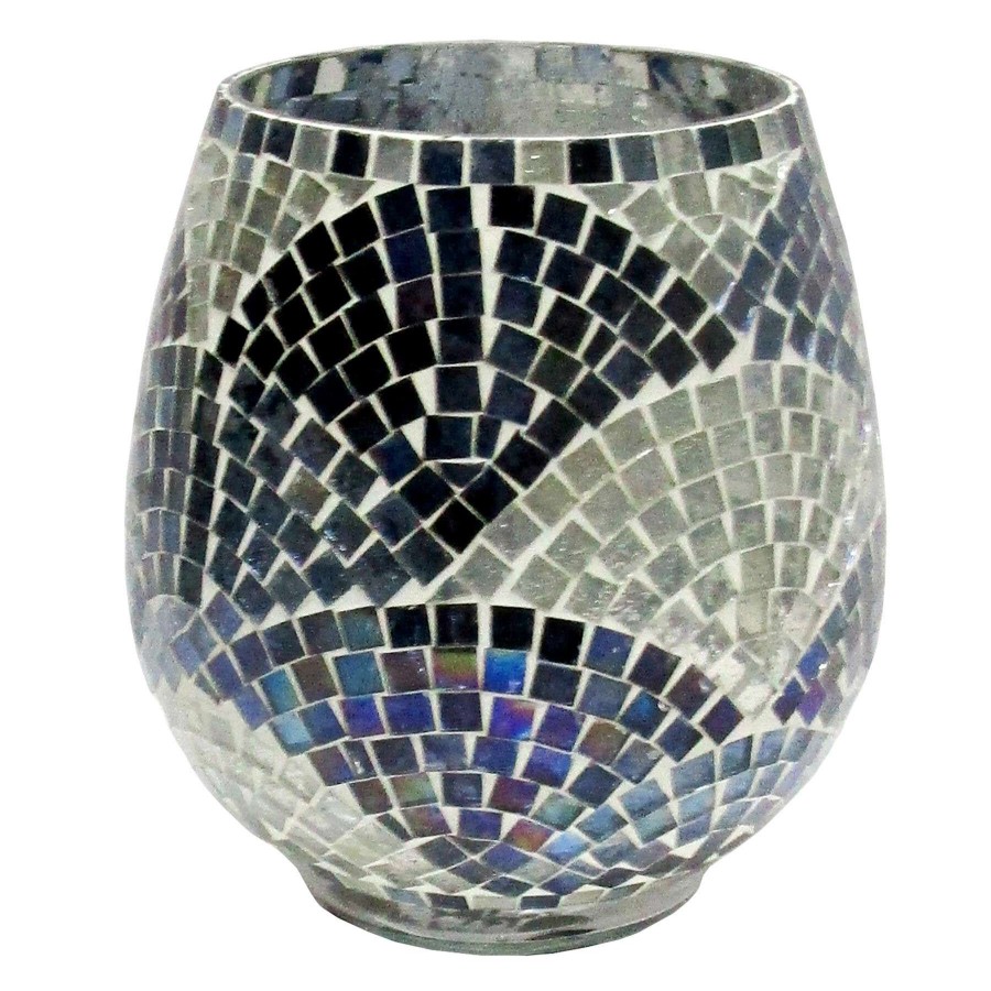 Home Accents * | Blue & Grey Mosaic Hurricane Candle Holder, 6.2 Latest Fashion