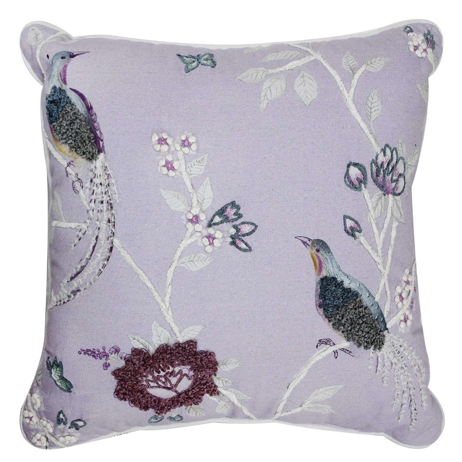 Home Accessories * | Grace Mitchell Purple Bird & Floral Embroidered Throw Pillow, 18 Premium Product