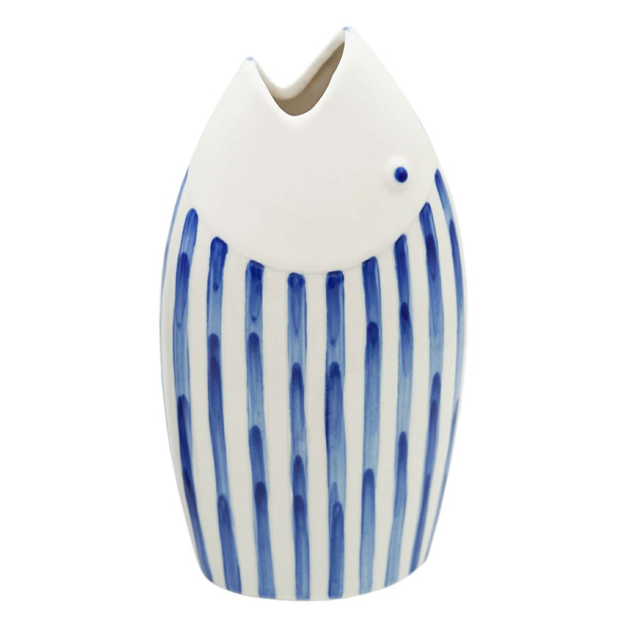 Home Accents * | Tracey Boyd Blue & White Ceramic Fish Vase, 9 Delicate Design