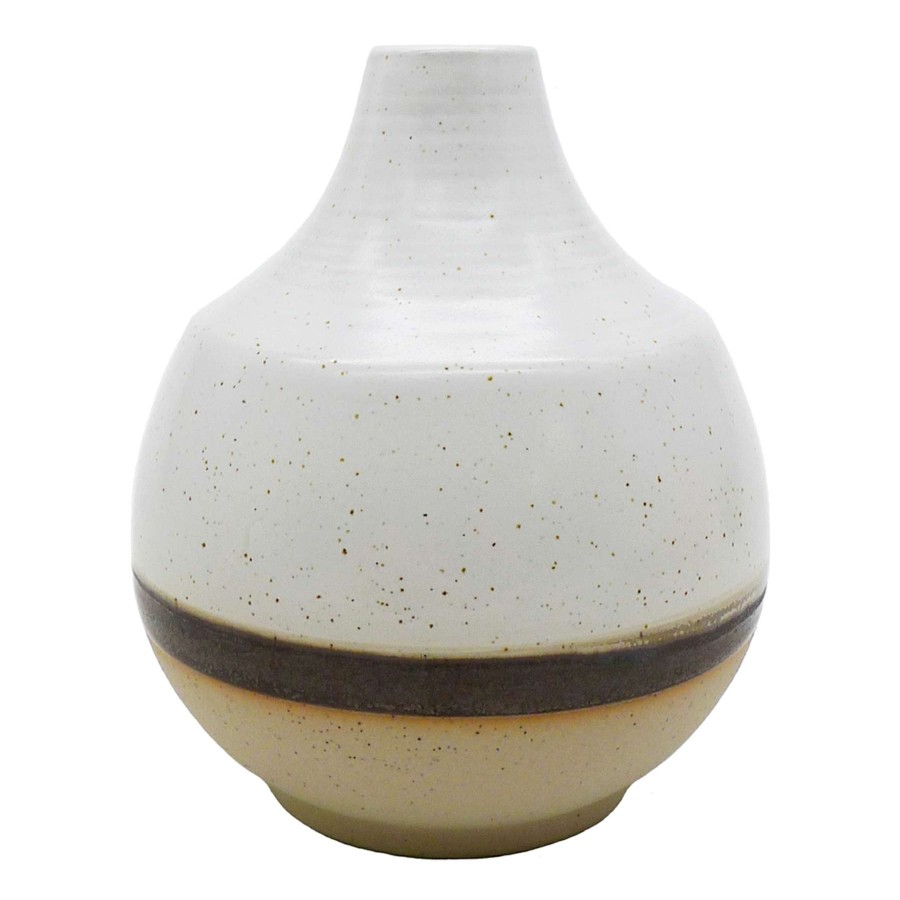 Home Accents * | Brown Striped White Ceramic Vase, 5 Reduction In Price