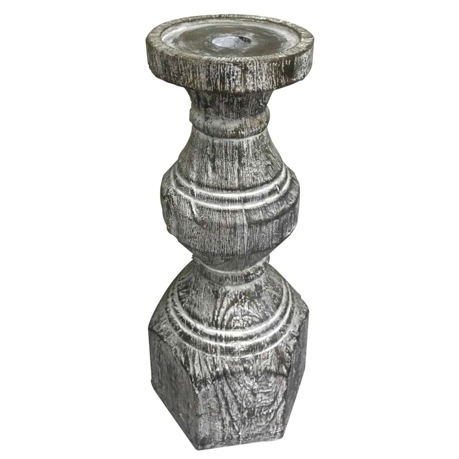 Home Accents * | Wood Look Pillar Candle Holder, 12 Hot Sale