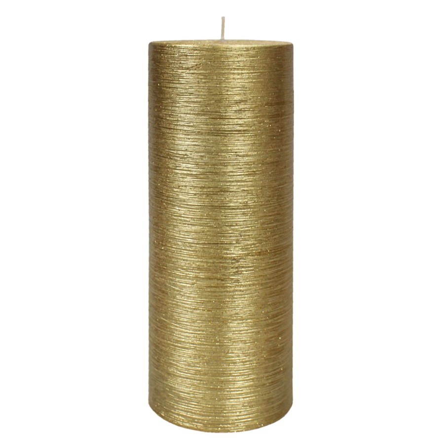 Home Accessories * | Gold Glittered Unscented Pillar Candle, 8 Discount Store