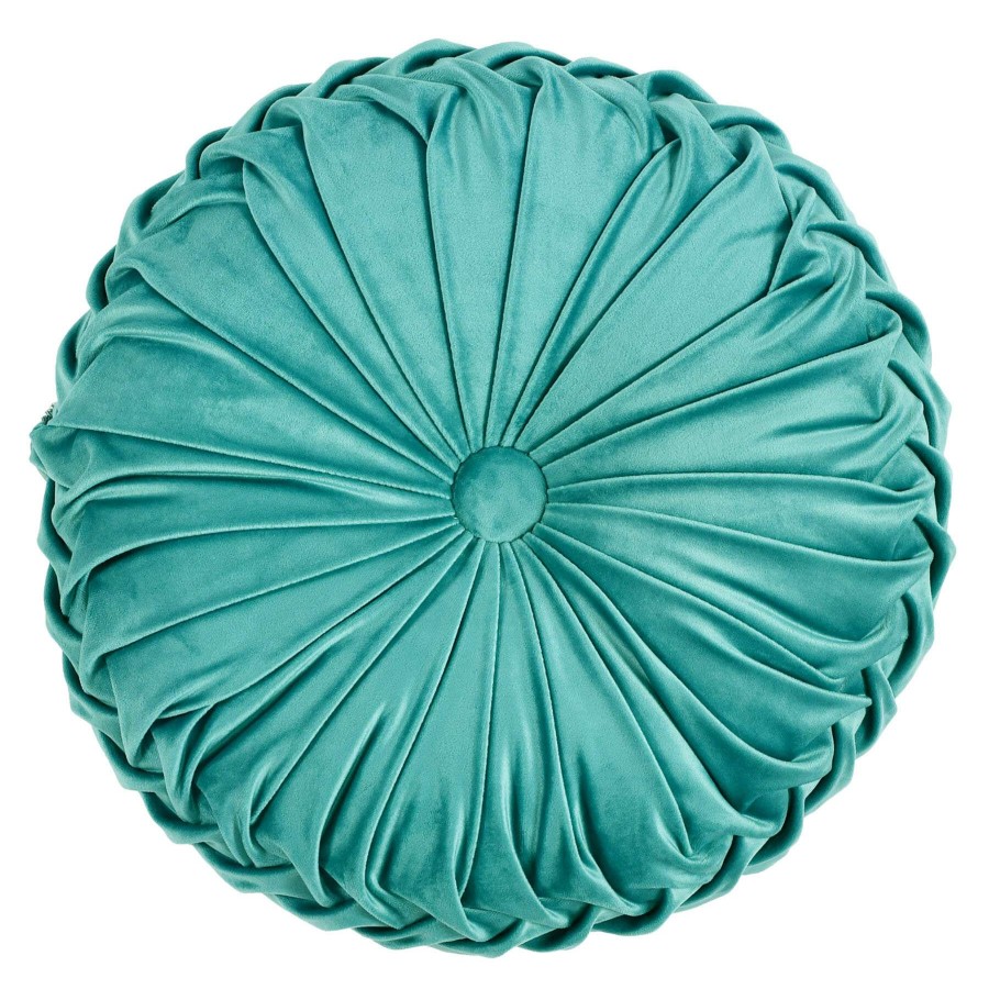 Home Accessories * | Holan Teal Pleated Velvet Round Throw Pillow, 16 Discounts