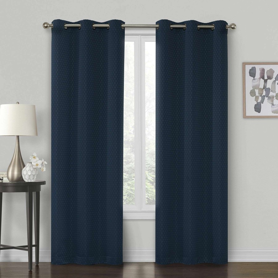 Rugs & Curtains * | Sullivan Navy Shrink Yarn Light Filtering Grommet Curtain Panel, 84 Outlet Sale